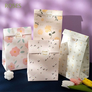 ROSES 6Pcs|Bolsa de papel Favor de fiesta Embalaje de regalo Bolsa de papel Bolsas de soporte Bolsa con pegatinas coreano Boda de cumpleaños Envasado de bocadillos Bolsa de galletas y dulces