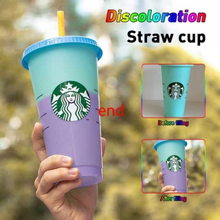 go reutilizable starbucks cambio de color tazas frías vaso de plástico con tapa reutilizable taza de plástico 24 oz verano colección final