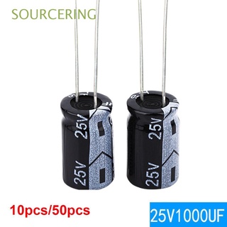 sourcering 50pcs condensadores componente 25v1000uf condensador electrolítico aluminio 16-50v durable común 1000uf/25v