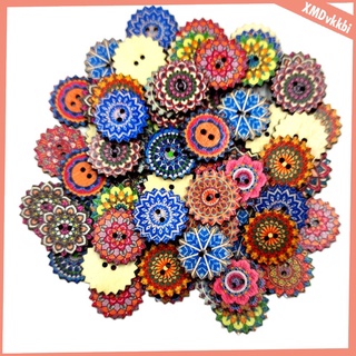 [vkkbi] paquete de 100 botones de madera pintados de flores, botones de madera, botones en forma de engranaje de costura, estilo bohemio
