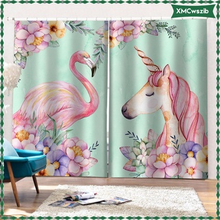 [listo stock] lindo unicornio animal flamenco patchwork ventana cortina ojal panel opaco cortinas para sala de estar dormitorio, 2 paneles
