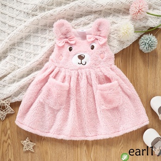 pv bebé niña vestido de felpa, lindo sin mangas de dibujos animados oso bordado bolsillo