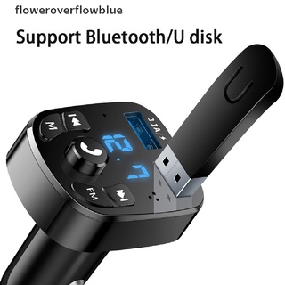 floweroverflowblue versión bluetooth 5.0 fm transmisor reproductor de coche kit de tarjeta cargador de coche rápido ffb