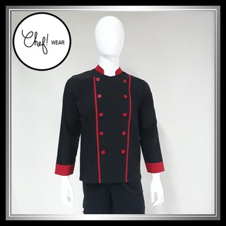 Chef Wear negro Chef camisa peine línea roja S-XL