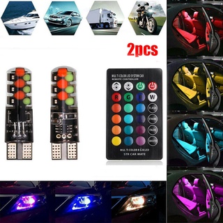 {FCC} 2 pzs focos de luz Multicolor T10 COB RGB LED 6SMD para cuña de coche remoto (1)