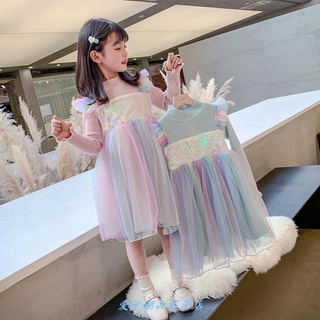 girls2021primavera y otoño nuevo vestido niña elsa princesa vestido de los niños de moda falda de malla moda (1)