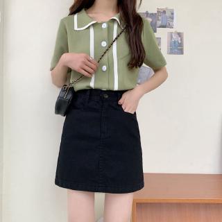 verano coreano falda de mezclilla de moda retro de cintura alta mujer estudiante casual salvaje era delgada una línea de falda (7)
