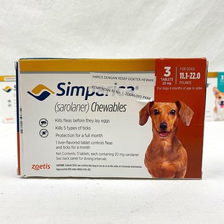Zoetis SIMPARICA - piojos orales para perros, tabletas, 3 unidades