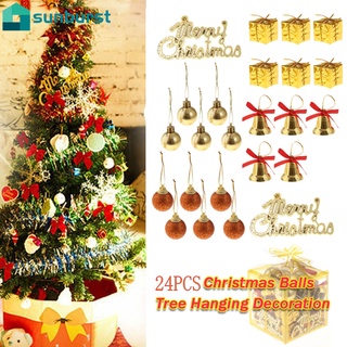 24 unids/caja surtido árbol de navidad colgante decoración/oro campanas colgante caja de regalo