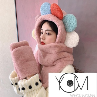 Yu bufanda con capucha Multifuncional 3 en 1/guante colorido de felpa Para invierno (1)