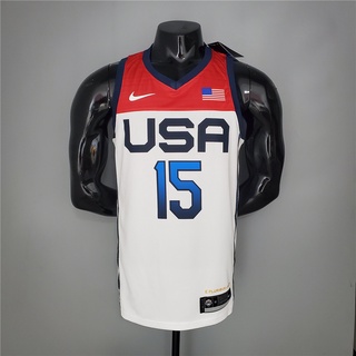 2021 olympics booker #15 usa team usa blanco rojo nba jersey baloncesto jersey versión de seda