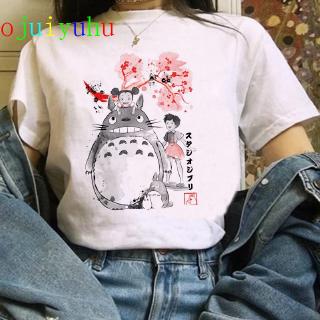 Regalo de cumpleaños divertido Totoro Ullzang camiseta de las mujeres Harajuku estudio Ghibli Kawaii camiseta Miyazaki Hayao de dibujos animados camiseta de espíritu lejos Tops