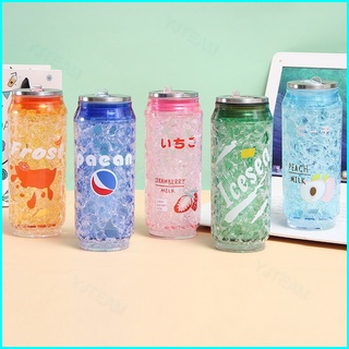 450ML Latas Japonesas Machacadas Taza De Hielo De Plástico Helado Botella De Agua Coca Creativa Resistente A Caídas Doble Exprimir Vaso Con Paja