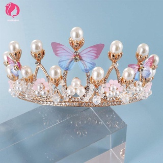 ropa interior headwear princesa corona cumpleaños perla diadema tiaras para niñas modelo de boda pasarela hecho a mano diamantes de imitación tiara mariposa