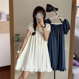 Ropa de dormir victoriano camisón de algodón Sleepshirt de manga corta pijama vestido Vintage Loungewear para niña vestido blanco (6)