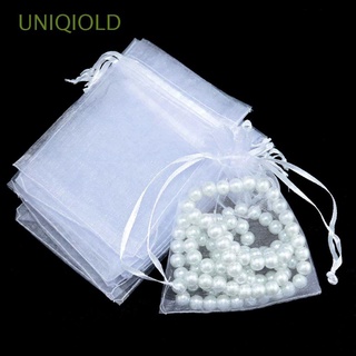 uniqiold 25/50pcs bolsas de regalo extraíbles para fiesta, bolsillo con cordón, gasa, gasa, bolsita de gasa, boda, joyería, embalaje de navidad, color blanco (1)