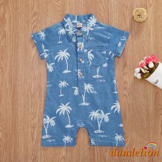 0-24m Baby Boys mameluco de verano Simple estilo creativo Coconut Tree Printing Short Sleeve Jumpsuit (1)