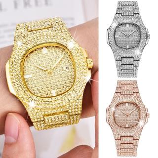 Reloj de cuarzo Iced Out dorado con diamantes a prueba de agua para hombre/reloj de negocios con pedrería