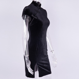lado oscuro gótico chino cheongsam harajuku bodycon vestido vintage split vestido (8)