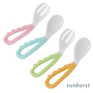 sunb - juego de 2 cucharas para bebé, tenedor, alimentación sólida, seguro, flexión, vajilla de aprendizaje