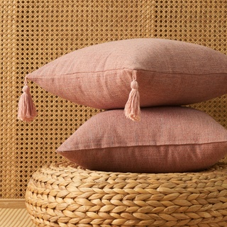 vulnerable color sólido algodón lino borla cojín funda de almohada hecha a mano funda de almohada decoración del hogar respaldo (4)