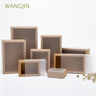 wangjin - caja de papel kraft (5 unidades), color negro, caja de regalo, caja de embalaje, galletas, pvc, ventana, cajón, tarta, delicados suministros de fiesta, multicolor