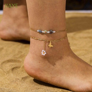 JIAYE Korean Female Ankle Chain Adjustable Pearl Bracelet Titanium Steel Anklet Heart Flower Cute Bohemian Cool Simple Butterfly/Multicolor