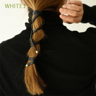 WHITE1 Fácil de usar Cabestrillo de cola de caballo Blanco Pelo rizado Pinza de cola de caballo Piel Negro Plegable Horquilla Café Corbata de pelo largo