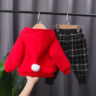 Boys And Girls Christmas Outfit One Year Old Babies Celebration Holiday Dress New Greeting Plus Velvet Autumn And Winter The Ox Clothes (5)