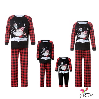 Ljw-navidad padre-hijo familia pijamas, Santa Claus impresión cuadros manga larga cuello redondo ropa de dormir para madre/padre/bebé/niño