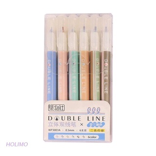 HLM 6 unids/set Morandi Color doble línea fluorescente marcador contorno pluma resaltador escritura dibujo plumas