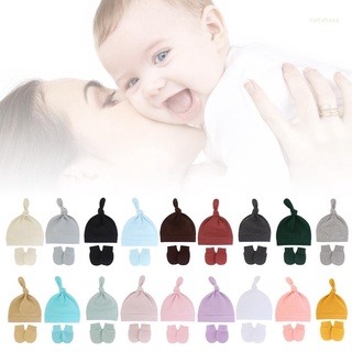 Haha Baby Anti-arañazos guantes anudados sombrero conjunto de manoplas recién nacido gorro caliente gorro bebés ducha regalos