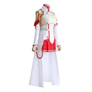 Disfraces de Asuna Yuuki para Cosplay, uniforme de Anime de Sword Art Online para Halloween, traje de batalla de rasga, conjunto completo de guantes y (3)