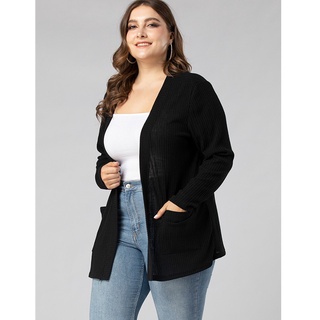 L-4XL mujeres gran tamaño prendas de abrigo de manga larga frontal abierto bolsillo delantero suelto más el tamaño de prendas de punto Cardigan negro 2646-1 (5)