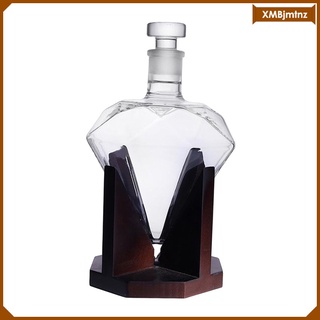 [MTNZ] Elegant Glassware Diamond Whisky Decanter -Free Crystal Clear Glass with Holder for Rum Bourbon Wine Bottle Home Decor