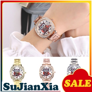 <Sujianxia> reloj de pulsera de cuarzo con pedrería de búho con pedrería cuadrada para mujer