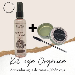 Jabón para ceja Orgánica + Activador Agua de rosas + Cepillito Efecto planchado kit