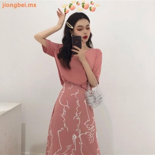verano 2020 nuevo estilo hong kong estudiante coreano traje falda mujer manga corta camiseta + falda de cintura alta moda traje de dos piezas