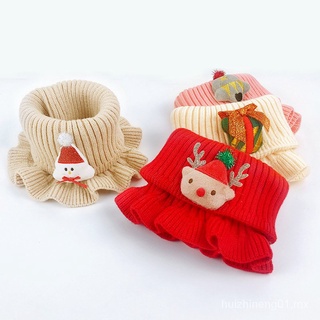 ❤️MISS XU❤️Nueva bufanda para niños de Color sólido con babero de punto de Navidad de lana de otoño e invierno para niños y niñas cálida y cómoda Bandana para niños❤️ AItB (1)