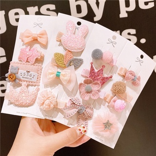 1 conjunto de bebé accesorios de pelo pasadores niñas horquilla tocado Clip coreano rosa cartón traje de los niños horquilla (1)