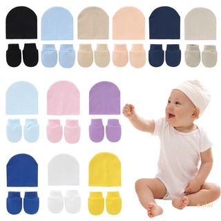 exhil Baby Newborn Face Protection Scratch Mittens Warm Cap Kit Infants Anti Scratching Knitted Cotton Gloves+Hat Set