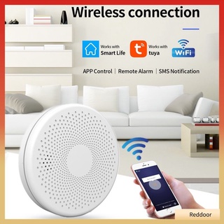 COD Tuya Smart WiFi Smoke detector Home Fire Smoke Sound and Light Alarm Sensor Reddoor