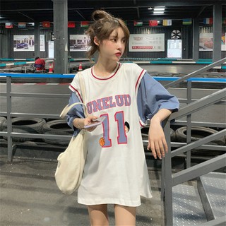 Zhongda camiseta de uniforme de baloncesto falso de dos piezas para niños mujer 2021 nueva versión coreana de manga corta para estudiantes sueltos de media manga de media manga ins (7)