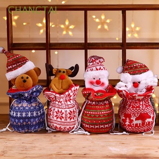 CHANGTAI Portátil Bolsa de dulces Partido Bolsa de regalo Bolsa con cordón Festival Monigote de nieve Dibujos animados Ornamento Navidad Papá Noel Decoración navideña