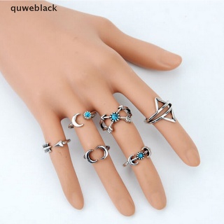 Quweblack 6 Pcs Women Turquoise Arrow Moon Statement Mini Rings Set Women Jewelry Fashion MX