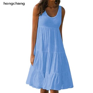 hongchang sin mangas cuello redondo costuras gran swing vestido de playa mx