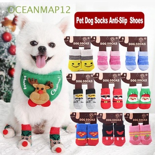 OCEANMAP12 4 piezas / juego Calcetines para mascotas Bota de uso interior Zapatos Para Perros Pequeños Otoño invierno Grueso Protector de pata Cálido Lindo Antideslizante