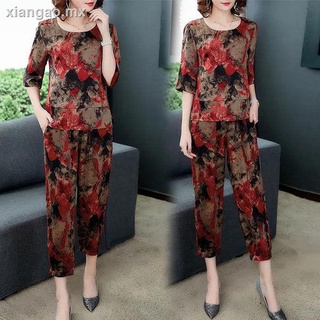 Large size loose and thin mother women s two-piece suit for summer 2021 new temperament high-end fashion age-reducing suit women