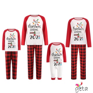 Ljw-navidad familia padre-hijo pijamas carta de navidad raglán Tops y pantalones cuadros conjunto de ropa de hogar