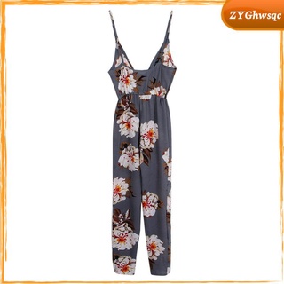 Vintage Lady Strappy Boho Long Playsuit Trouser Floral Print Romper Casual Beach Holiday Jumpsuit (4)